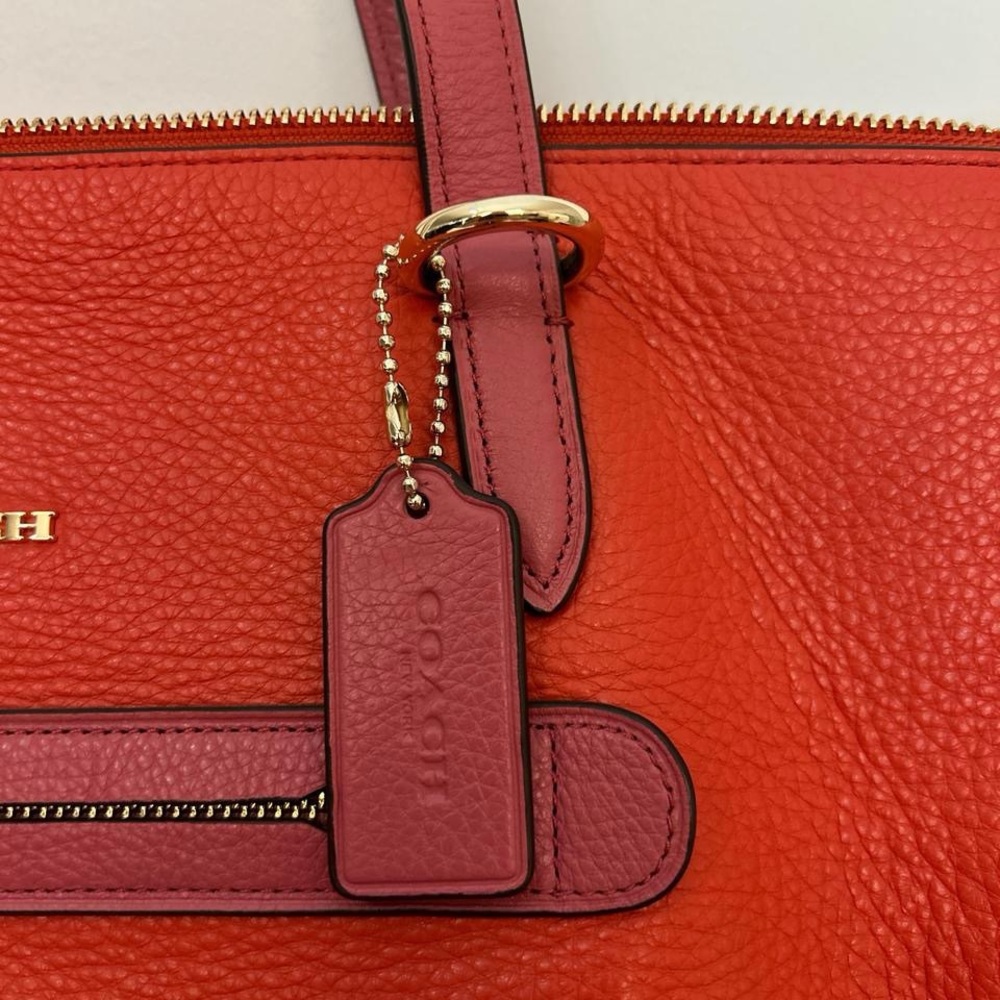 COACH Taylor Tote in Pebble Leather - Vermillion Red & Pink - Picture 2 of 6